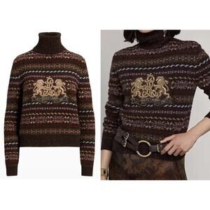 Ralph Lauren Collection Sweater Fair Isle Bullion Crest Cashmere Wool Turtleneck
